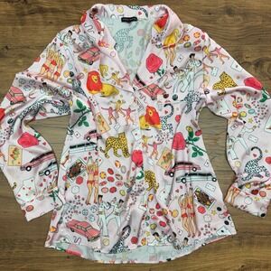 Karen Mabon Women XL One Night in Vegas Pajama Top Pink Satin Elvis Quiet Luxury